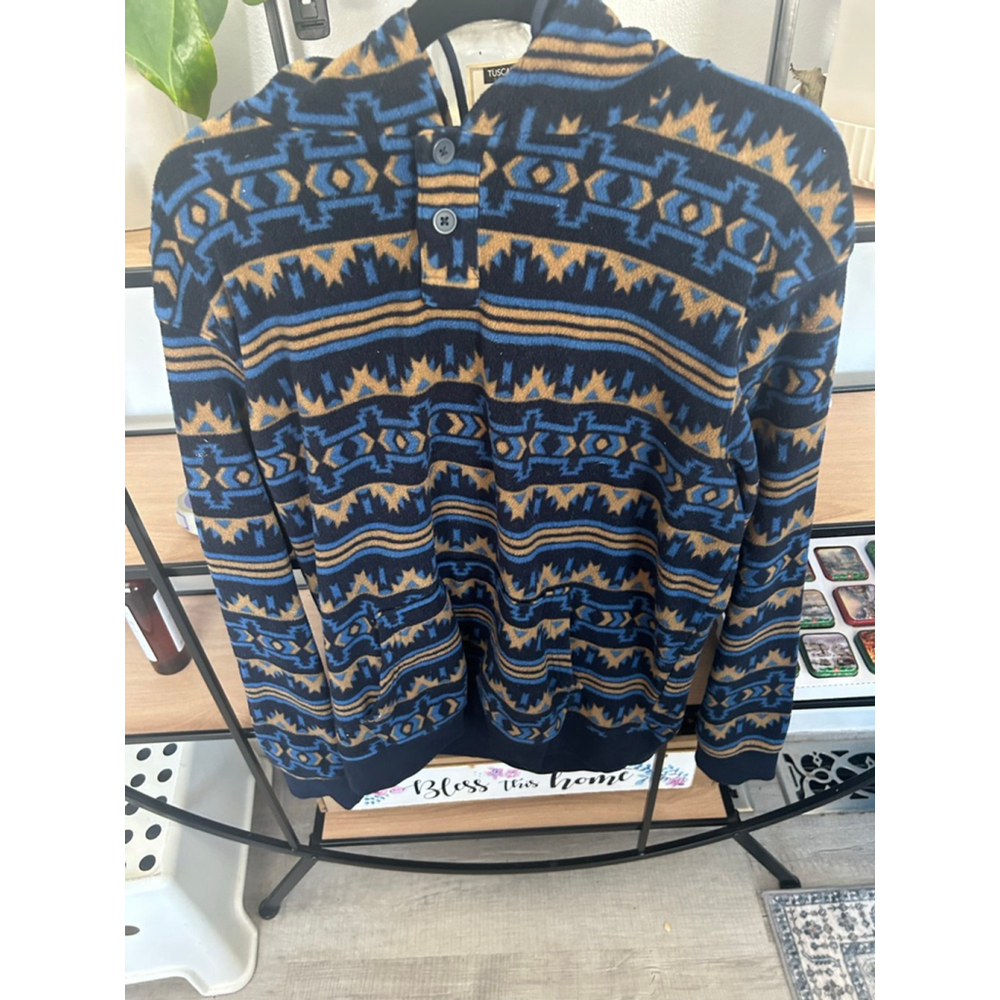 Vintage Men's MBX Hoodie XL Blue Brown Patterned Sweatshirt